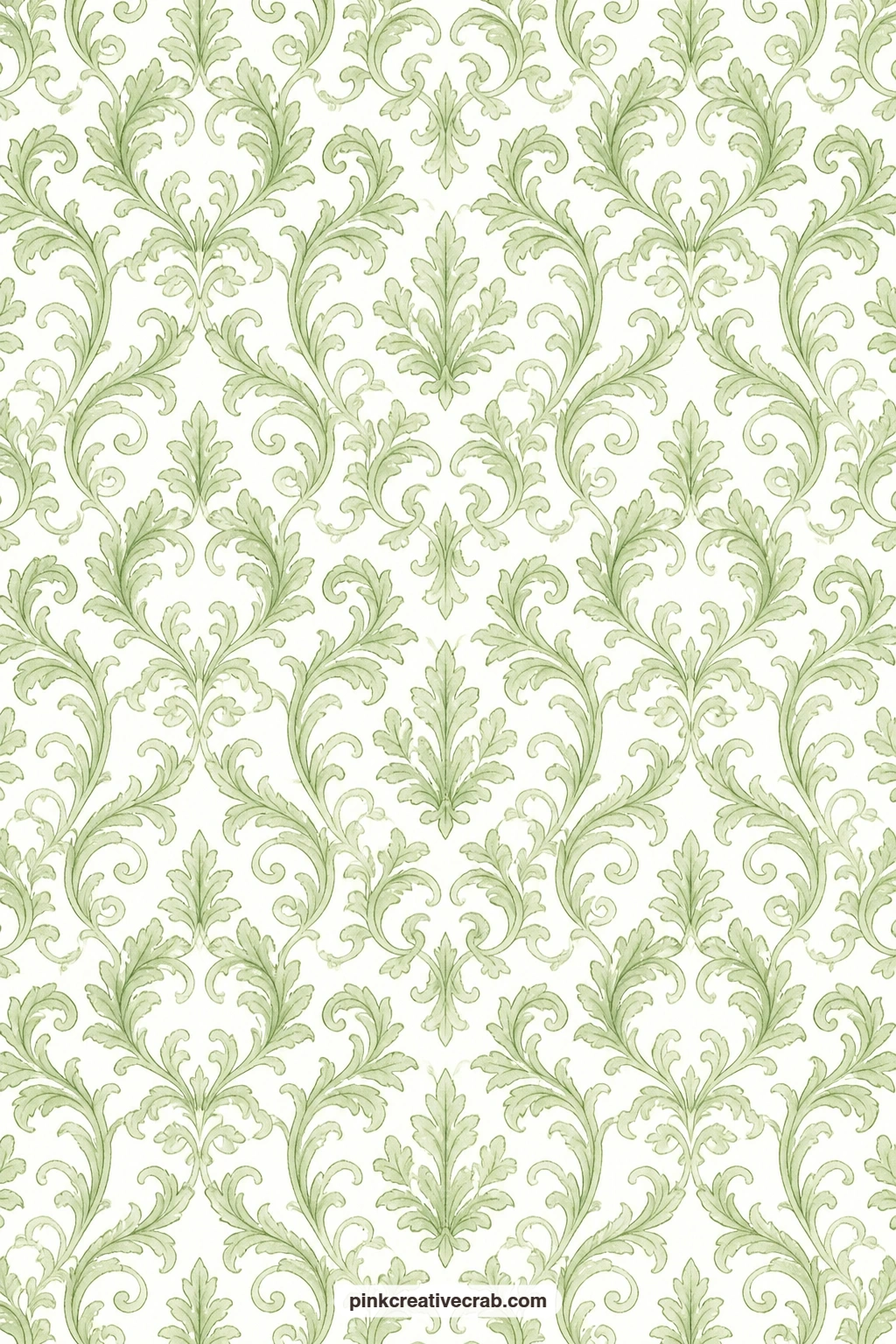 Acanthus Leaf Damask Paper printable page — Curling acanthus leaves form a pale green damask that works well as a book cover for a journal with a formal feel.
