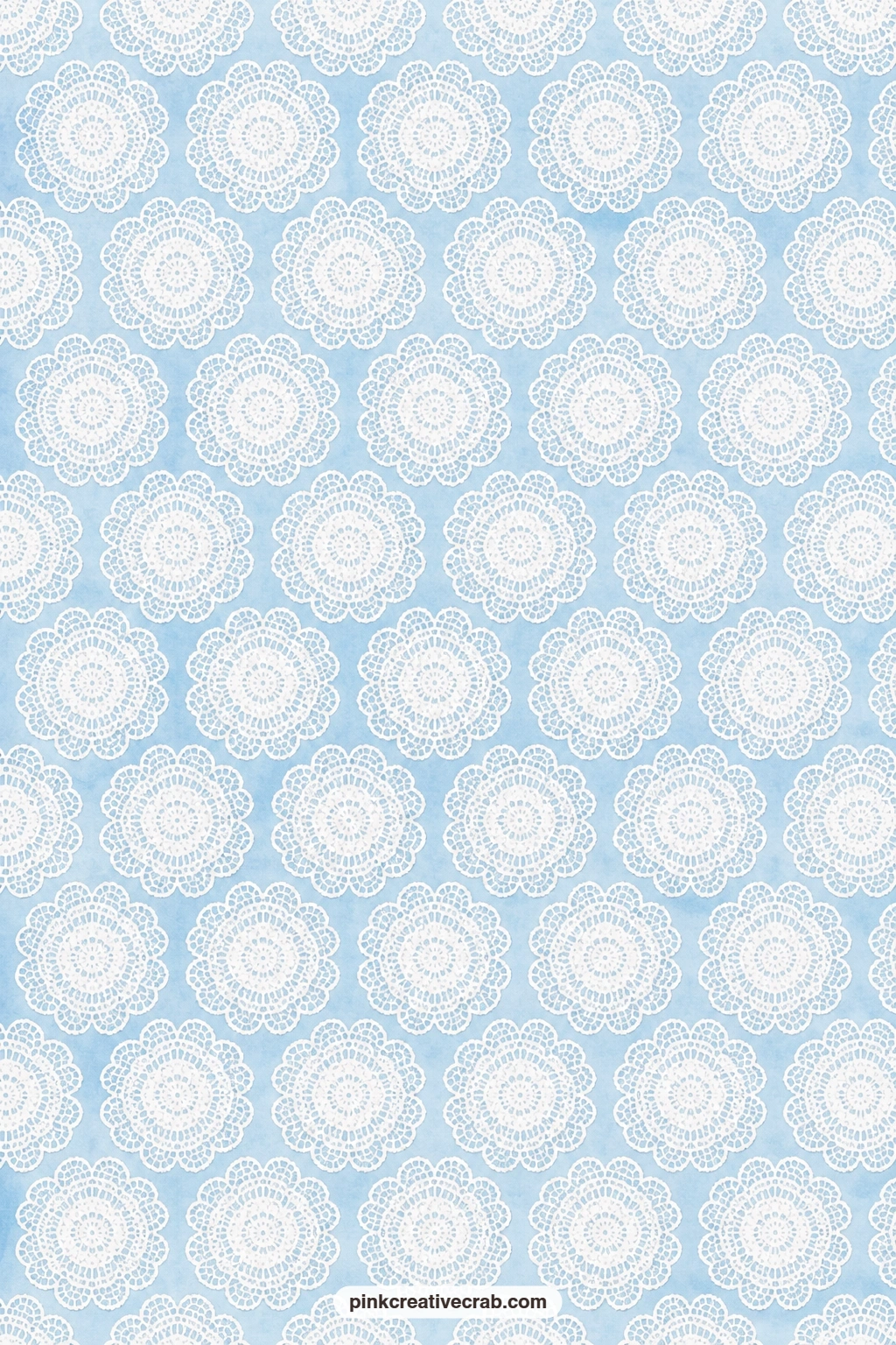 Doily Lace Repeat Paper printable page — A lace doily pattern repeats edge to edge on soft blue, ideal for lining the inside of an envelope or small pocket.