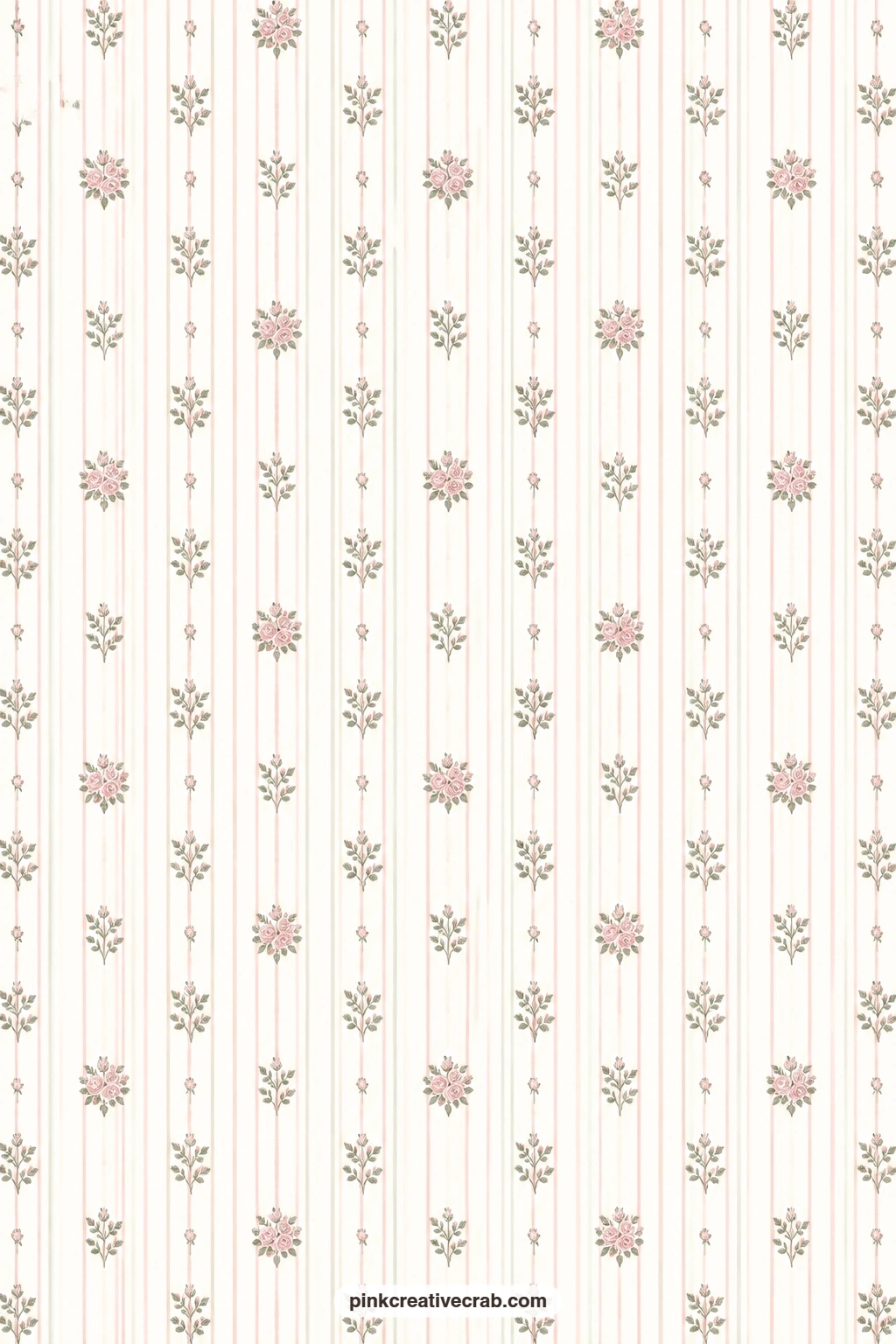 Rose And Sage Ticking Stripe Paper printable page — Thin rose and sage ticking stripes give a plain background to a card mat that already carries a busy