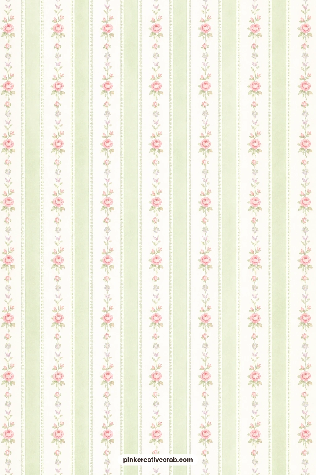 Tiny Rose Wallpaper Stripe Paper printable page — Wallpaper stripes of tiny roses alternate with pale green bands, a steady choice for a book cover on a floral