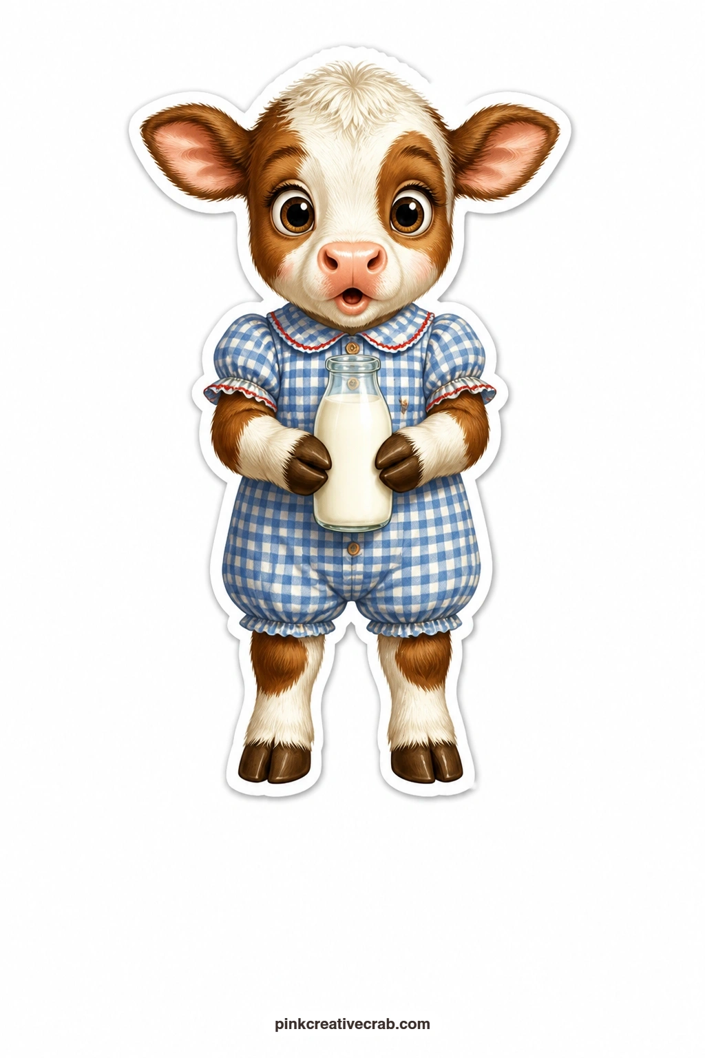 The Wide-Eyed Bottle Calf printable page — Big eyed and curious in a simple romper, this calf holds a bottle of milk with both hooves, sweet enough for a new