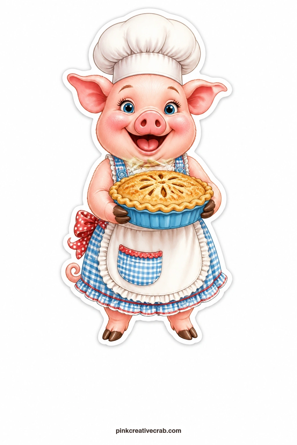 The Overjoyed Pie Pig printable page — Beaming under a tall chef's hat, this pig holds a fresh baked pie with both hooves, steam practically rising off the