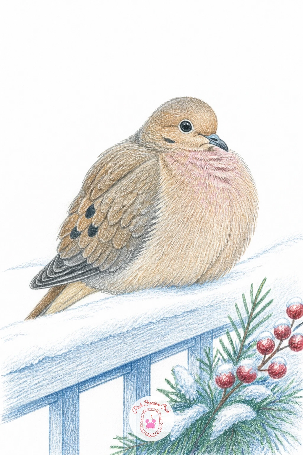 Mourning Dove On Snowy Porch Railing — Settle a mourning dove into a fluffed-up ball on a snowy porch railing next, a larger and softer bird than most on this