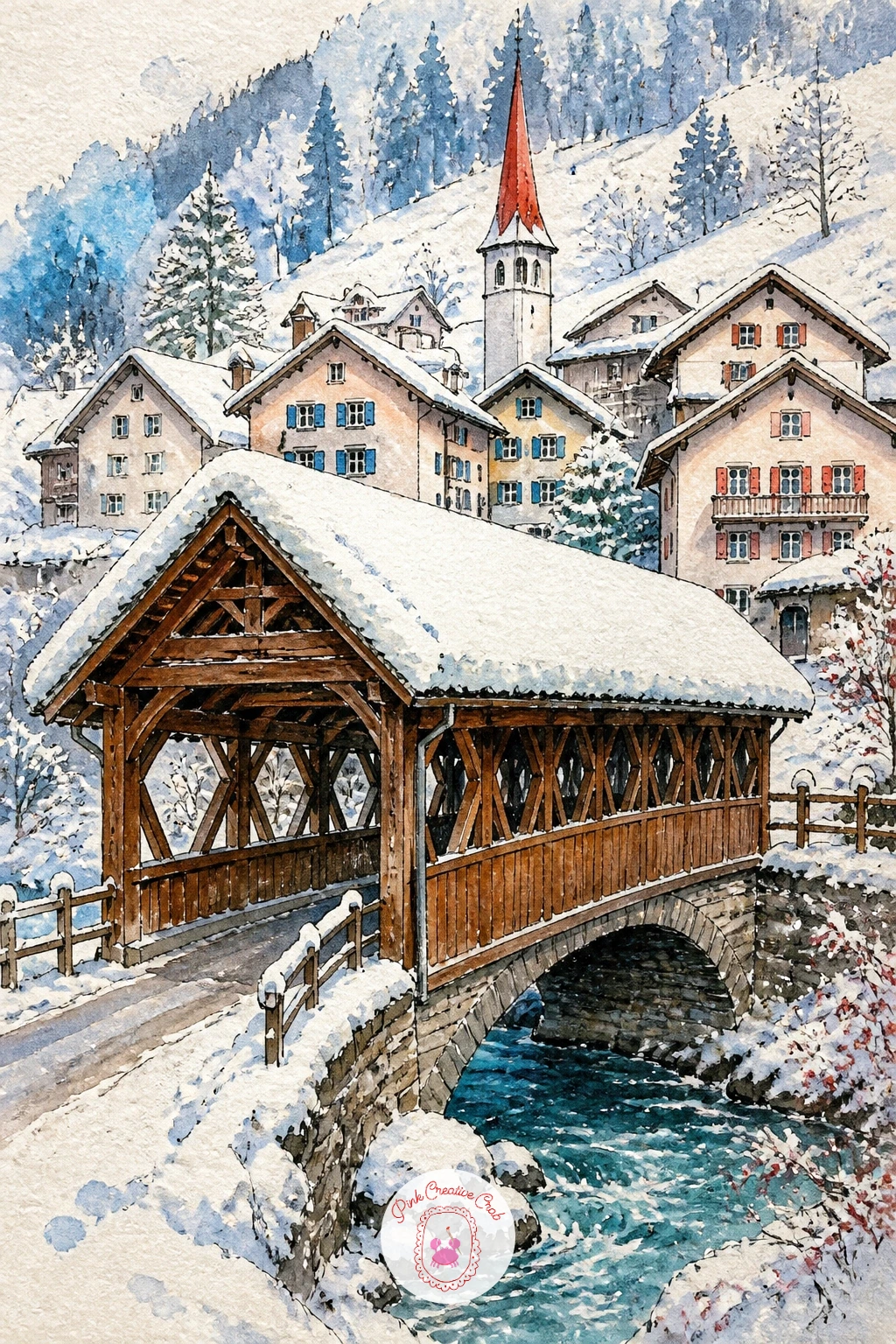 Swiss Village With a Covered Wooden Bridge — Take on a slightly bigger structure next with a Swiss village built around a covered wooden bridge, its sloped