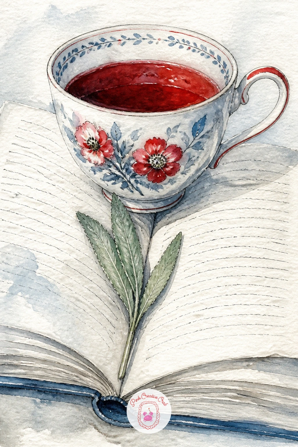 Teacup On Open Novel With Pressed Leaf — Set the teacup down on an open novel next, with a pressed leaf tucked between the pages as a bookmark. Tea cup drawing