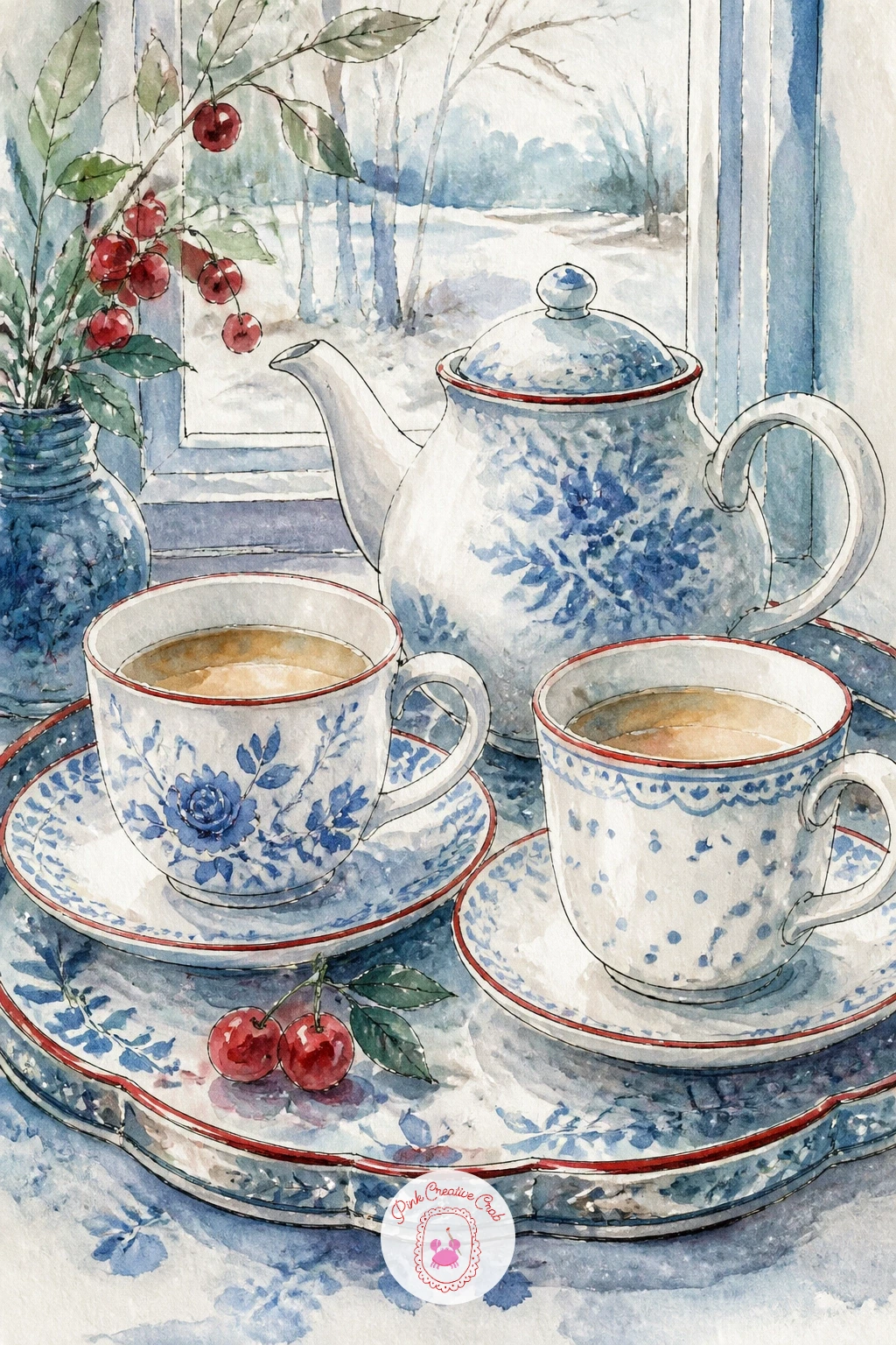 Two Mismatched Teacups Set For Tea — Mismatched teacups on a tray bring in a second cup, so this is the moment to practice keeping two similar shapes from