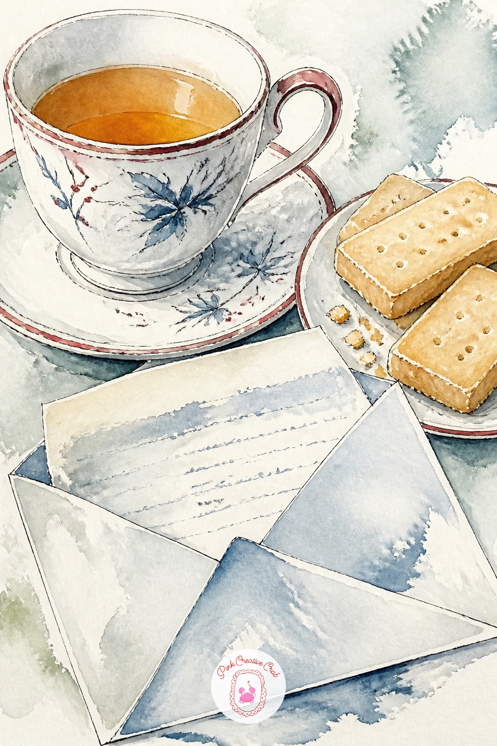 Teacup Beside Shortbread And Opened Letter — Shortbread and a just-opened letter turn the teacup into the quiet center of a little still life, so start by