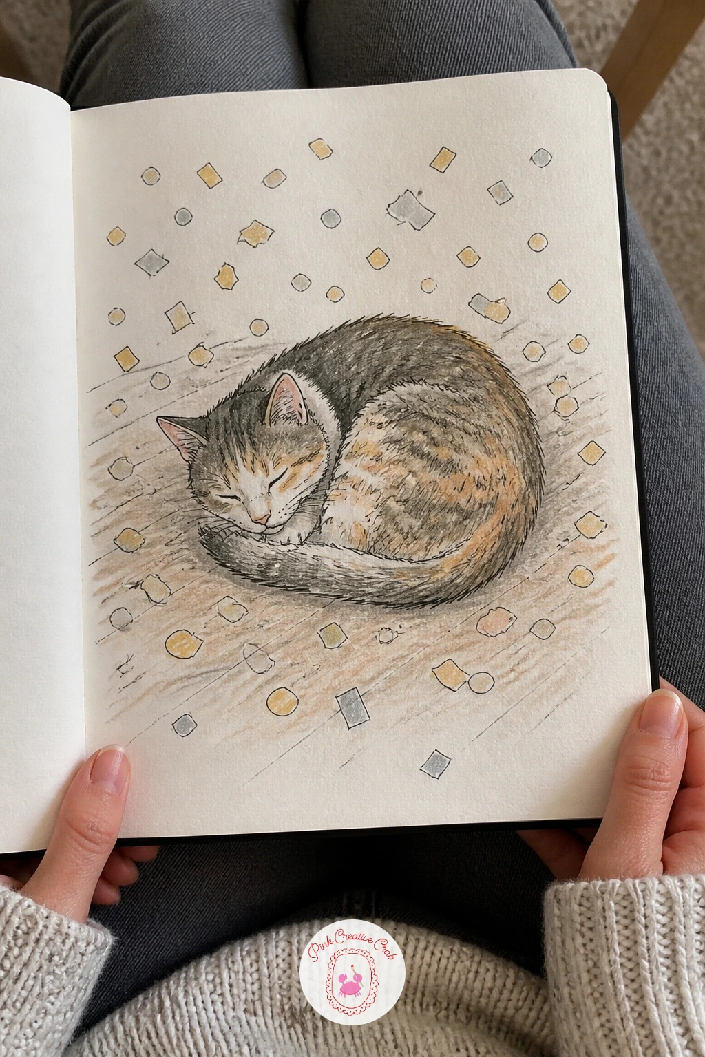 Confetti and a Sleeping Cat — Move from the desk to the floor for party confetti scattered on New Year's morning with a cat asleep in the middle of it. January