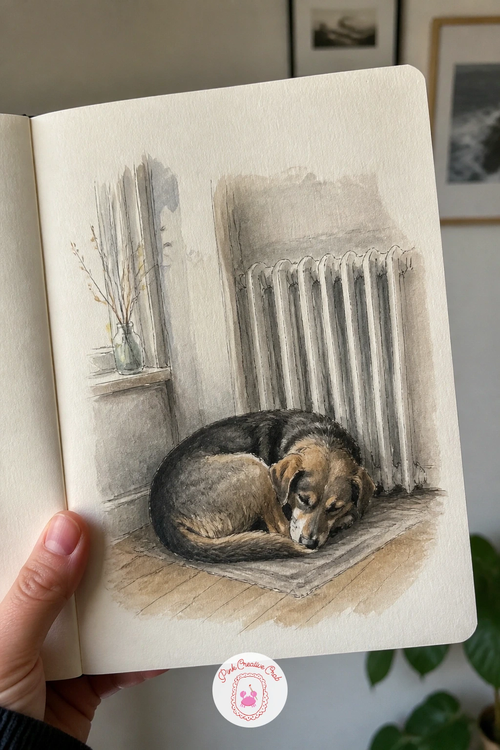 Dog Curled by the Radiator — Slow the pace right down for a dog curled by the radiator on a grey January afternoon. January drawing ideas