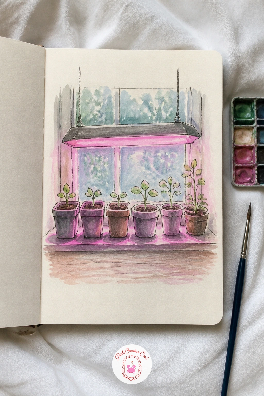 Seedlings Under a Grow Light — Bring the garden indoors for a windowsill of seedlings starting under a little grow light. January drawing ideas