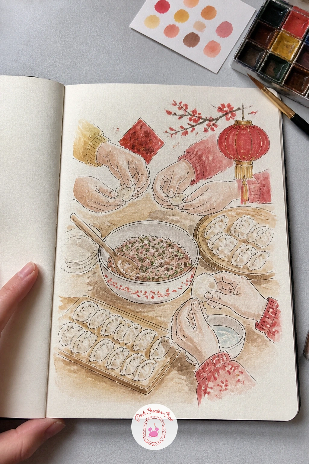 Folding Dumplings for Lunar New Year — Bring people back to the table for a family folding dumplings together for Lunar New Year. January drawing ideas