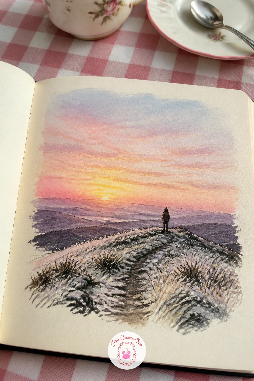 First Sunrise Hilltop Hike — Climb higher for a hike to a frosty hilltop for the first sunrise of the year. January drawing ideas