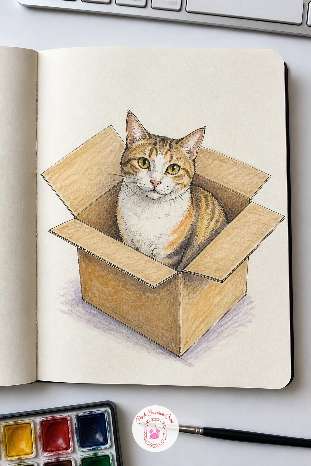 Cat in an Empty Clear-Out Box — Return to something playful for a cat sitting in an empty box after a January clear-out, a nice bridge back to the sweater pile