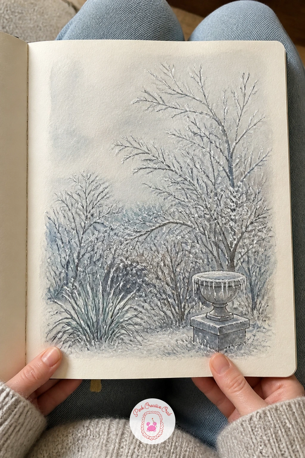 Garden After an Ice Storm — Step back outside for a garden after an ice storm with every twig glazed, a good chance to practice edges after the straighter