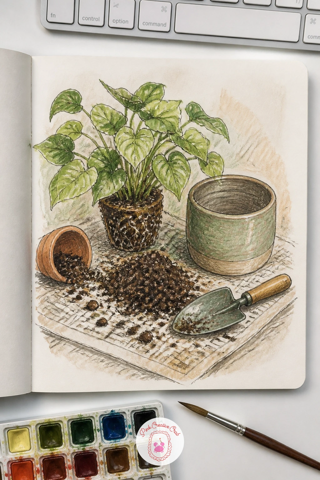 Repotting a New Houseplant — Settle back into something calmer for a new houseplant being repotted on a newspaper-covered table. January drawing ideas