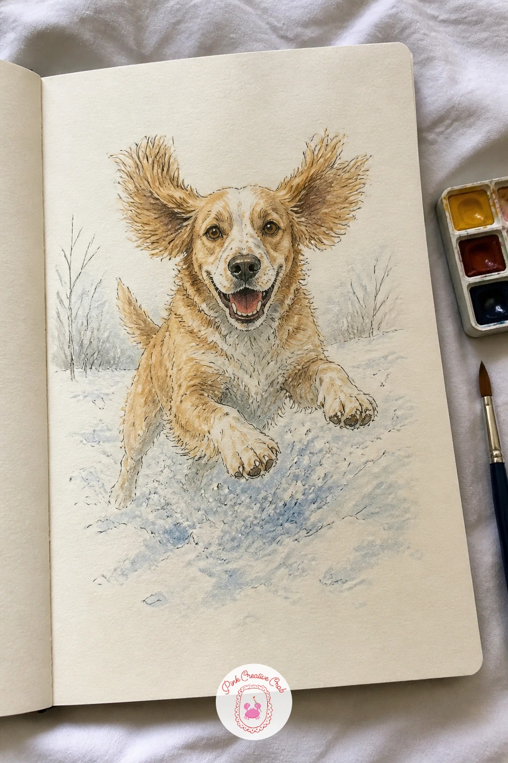 Dog Leaping Into Fresh Snow — Bring energy back for a dog leaping into the first snow of the new year. January drawing ideas