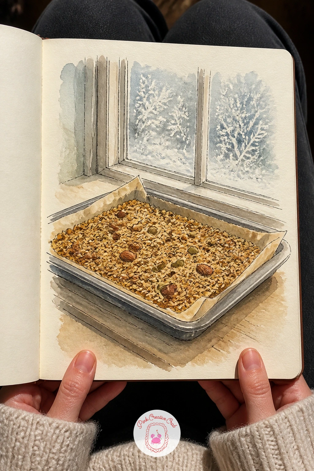 Granola Cooling by a Frosty Window — Slow right back down for a tray of homemade granola cooling by a frosty window, one of the simplest still lifes left in