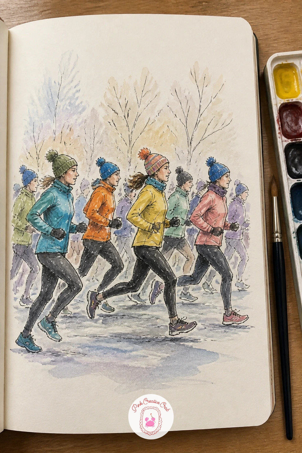 Frosty Saturday Morning Race — Bring a crowd back in for runners in woolly hats at a frosty Saturday morning race. January drawing ideas