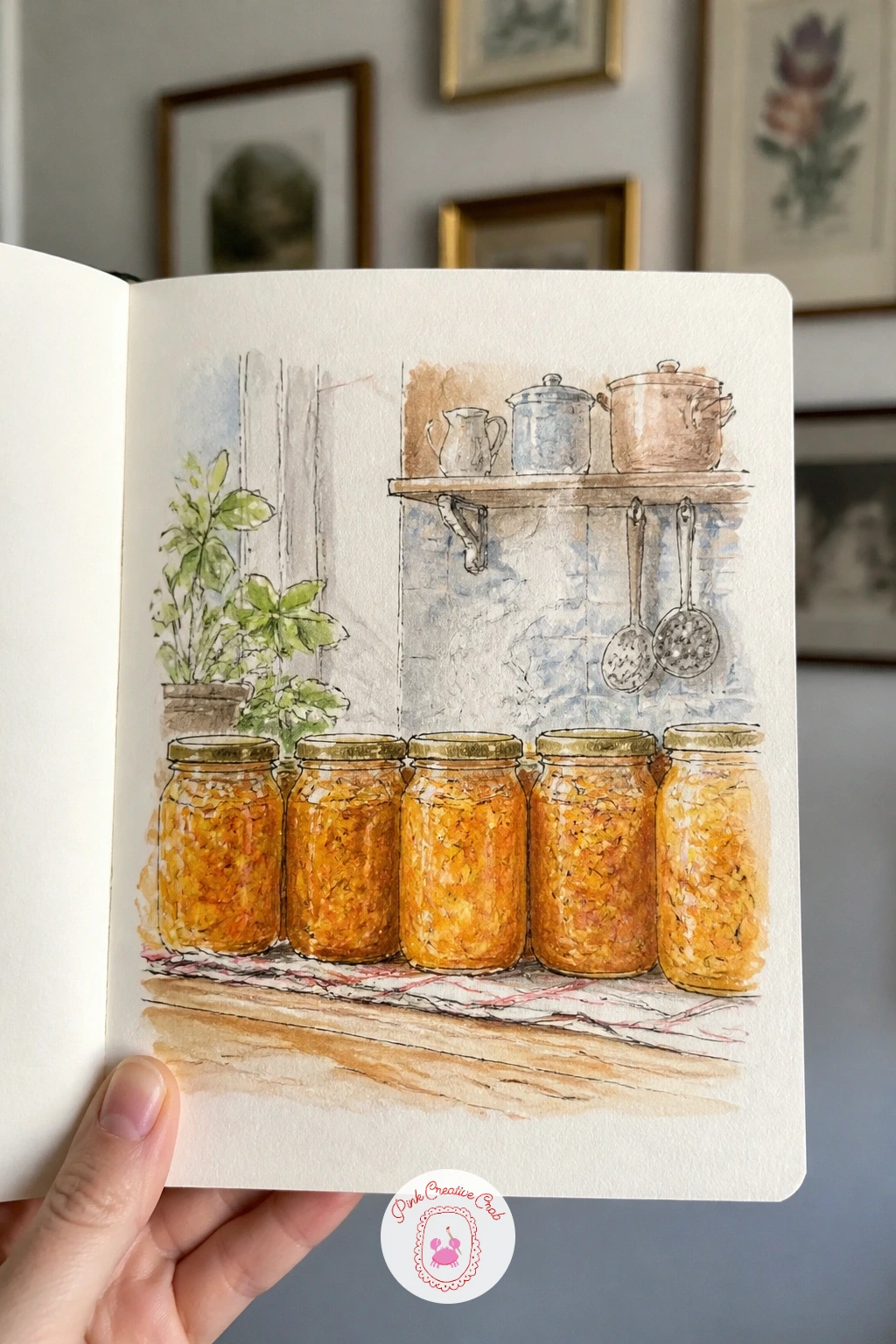 Marmalade Cooling in a Steamy Kitchen — Bring warmth indoors for a steamy kitchen with jars of Seville orange marmalade cooling. January drawing ideas