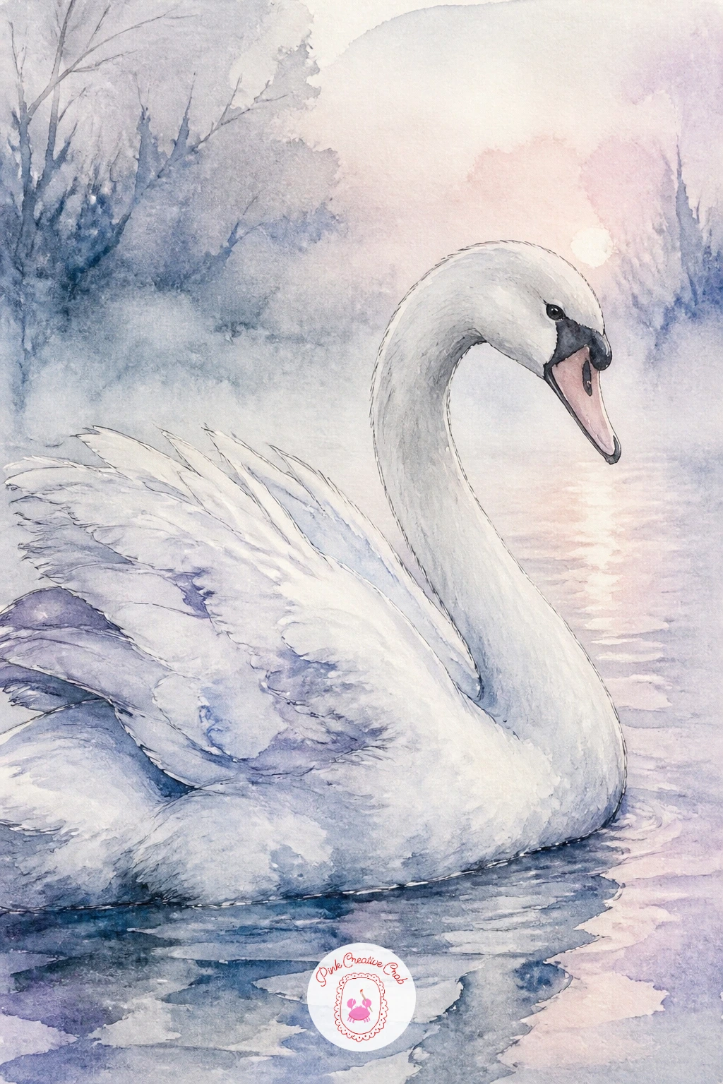 Swan Gliding Across Misty Lake — Start with the easiest swan on this list: one bird gliding across a misty winter lake at dawn. Swan drawing