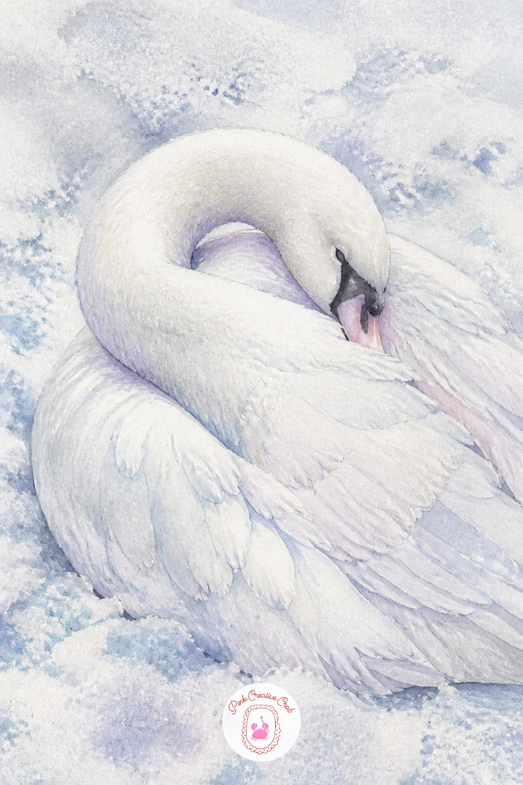 Swan Resting With Neck Curled Back — For a calm, compact shape, try a swan resting on the snow with its long neck curled back along its body. Swan drawing