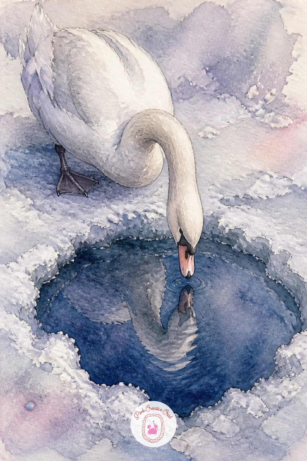 Swan Looking Into a Hole in the Ice — Try a swan looking at its reflection in a hole in the ice for a small, intimate scene. Swan drawing