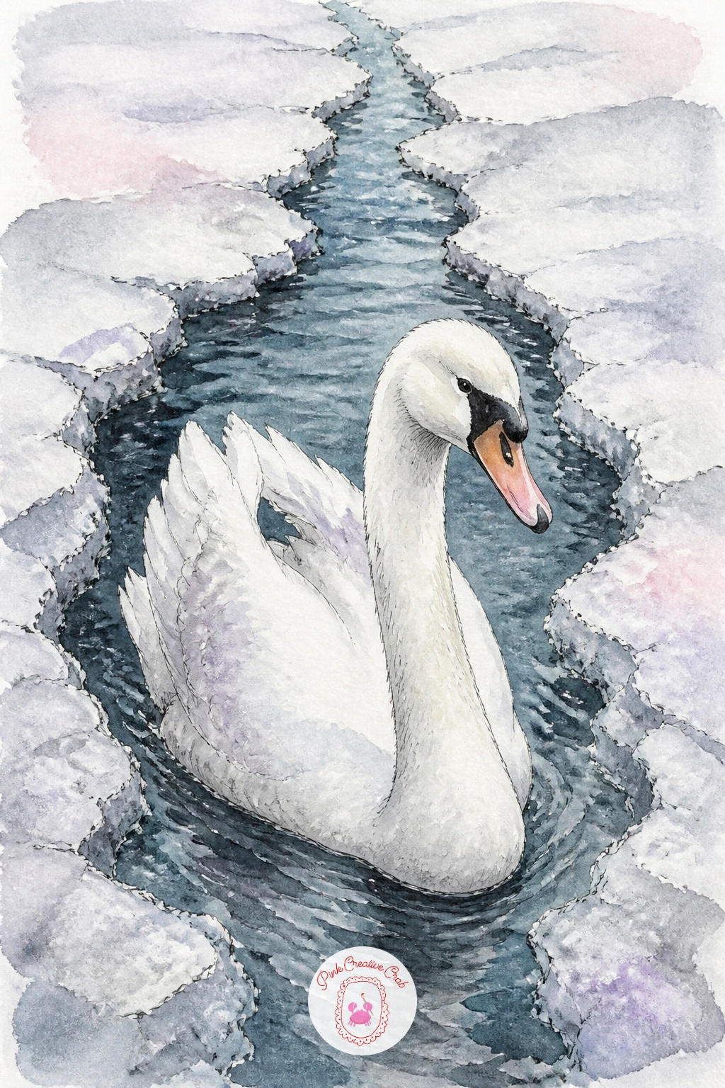 Swan Through a Channel Cut in Ice — Try a swan swimming through a narrow channel cut in the ice for an interesting bit of perspective. Swan drawing