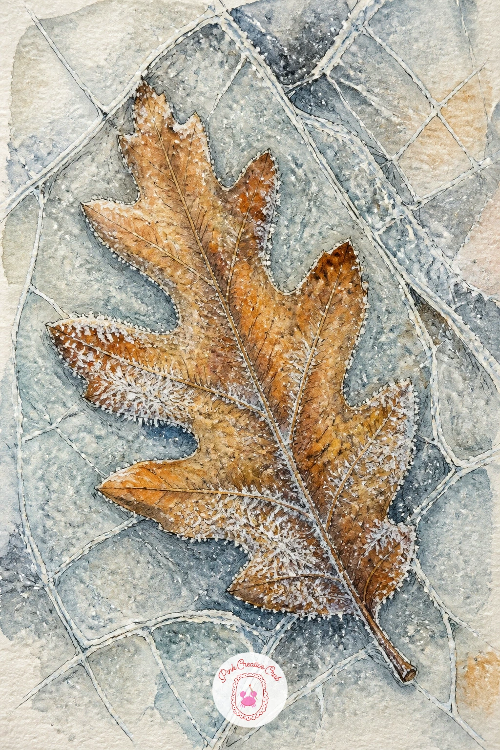 Frosted Oak Leaf In Ice — Start a nature drawing practice with something you can find in any puddle after a cold night: a single oak leaf trapped under a skin