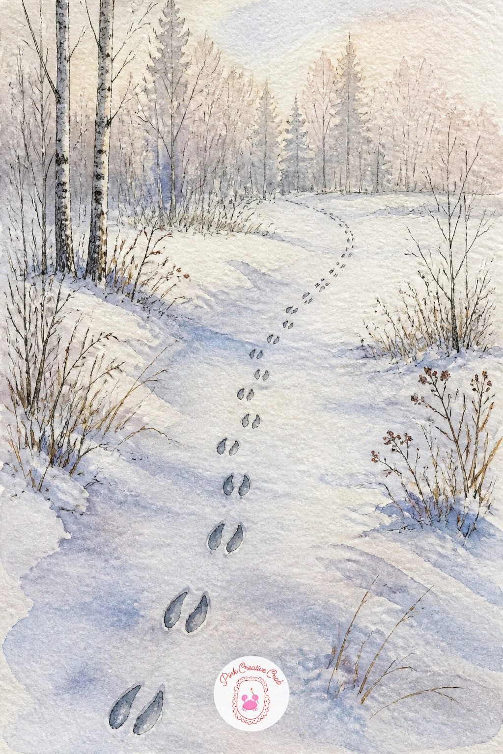 Deer Tracks Leaving A Path — Following the earlier bird tracks, try a larger set of deer tracks peeling off a snowy path into the trees, which gives you a