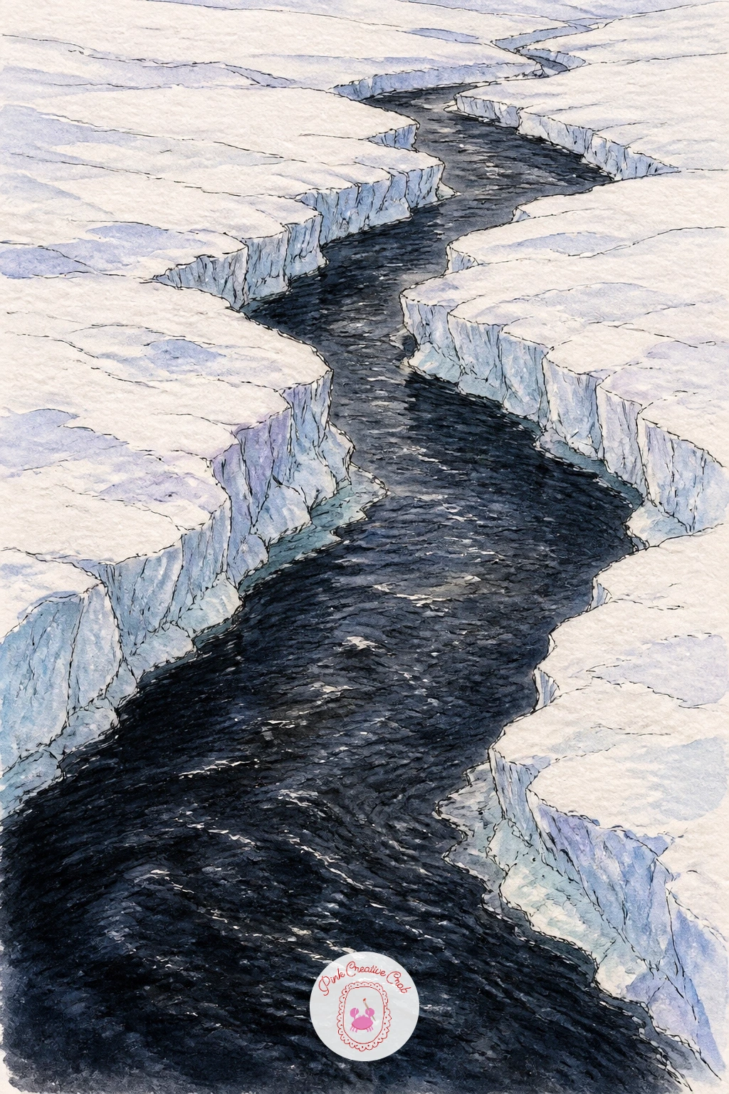Stream With Ice Shelves Along The Banks — A stream running dark and open down the middle while ice shelves build up along both banks is one of the more