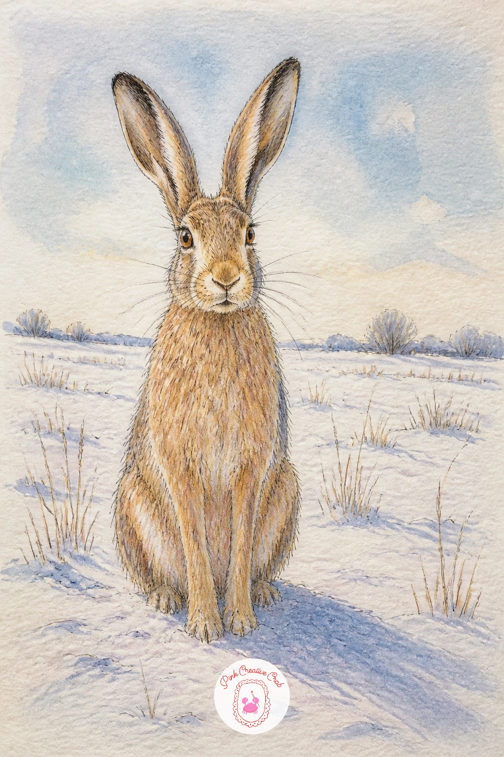 Hare Sitting Up In A Snowy Meadow — A hare sitting up alert in the middle of an open snowy meadow is one of the more rewarding animal subjects here, mostly
