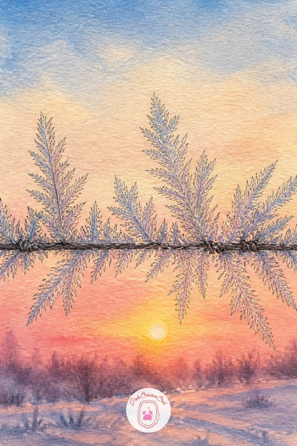 Hoarfrost Feathers On A Fence Wire — Hoarfrost building up into feathery crystal shapes along a plain fence wire at sunrise is a subject built almost entirely