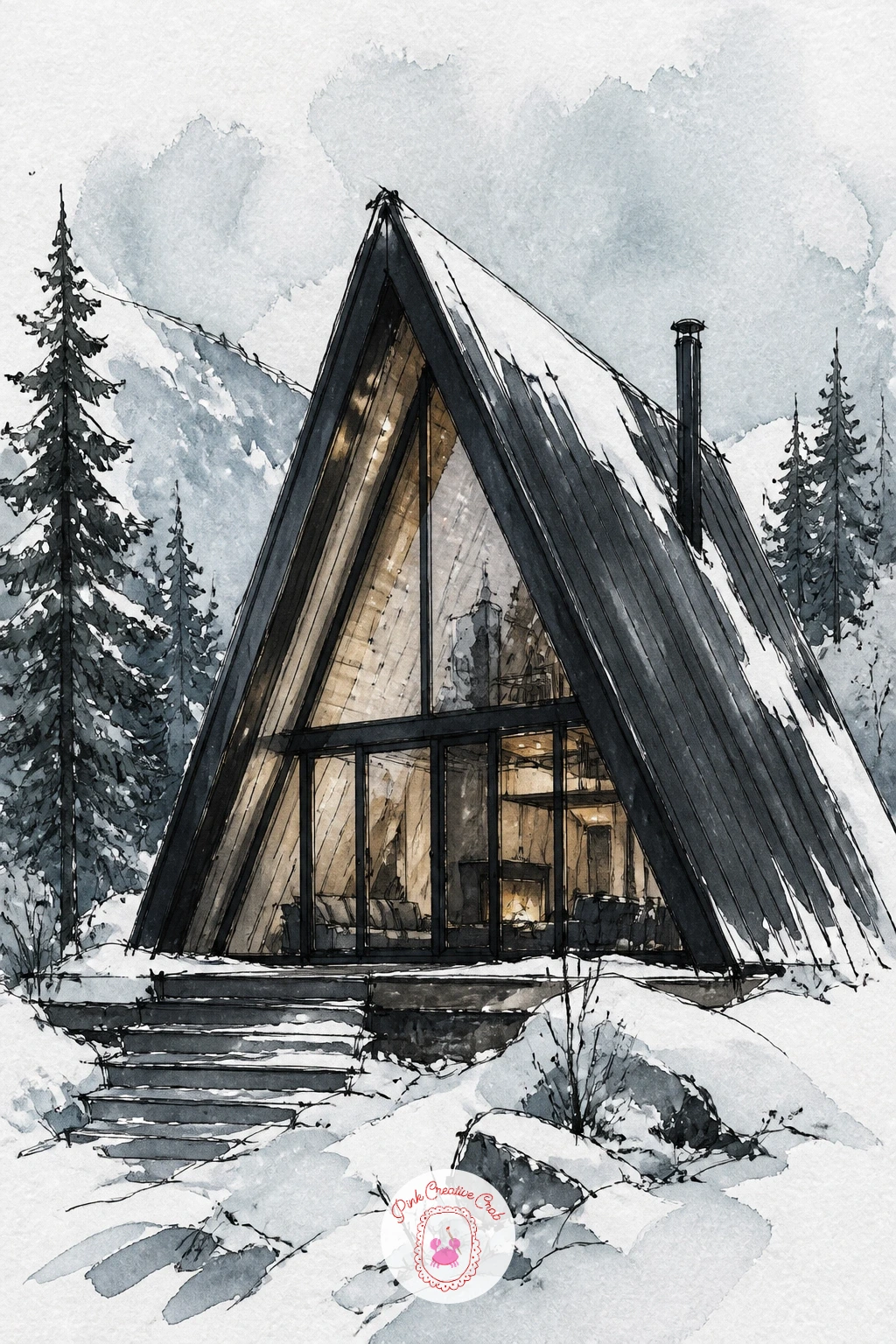 Modern Black A-Frame — Move from log walls to clean geometry with the modern A-frame, a cabin shape that rewards a ruler as much as a loose hand. Cabin drawing
