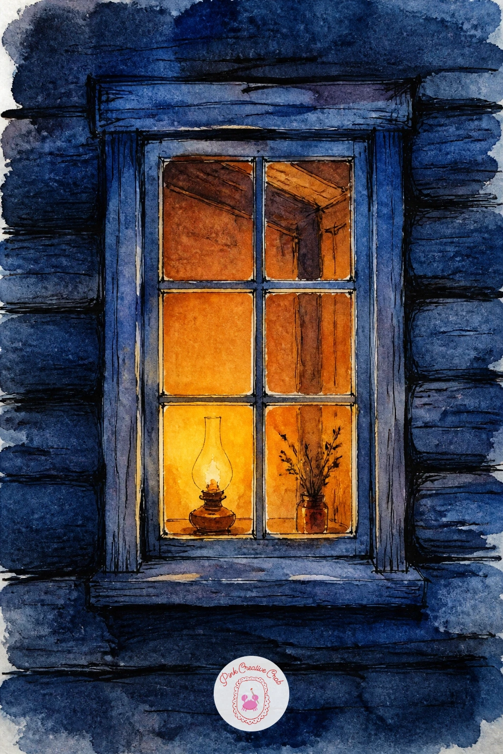 Cabin Window at Dusk — Switch from daylight to dusk with this cabin window, a subject that is really a study in one small patch of warm light against a cold