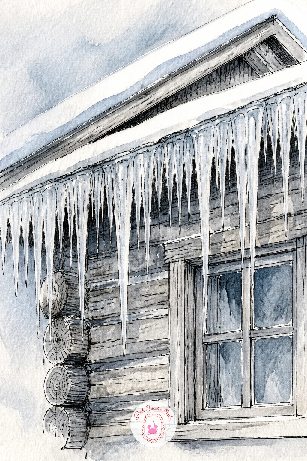 Cabin With Icicles Like a Fringe — Give a cabin roofline a decorative edge with icicles hanging like a fringe along the eaves, a detail that rewards patience