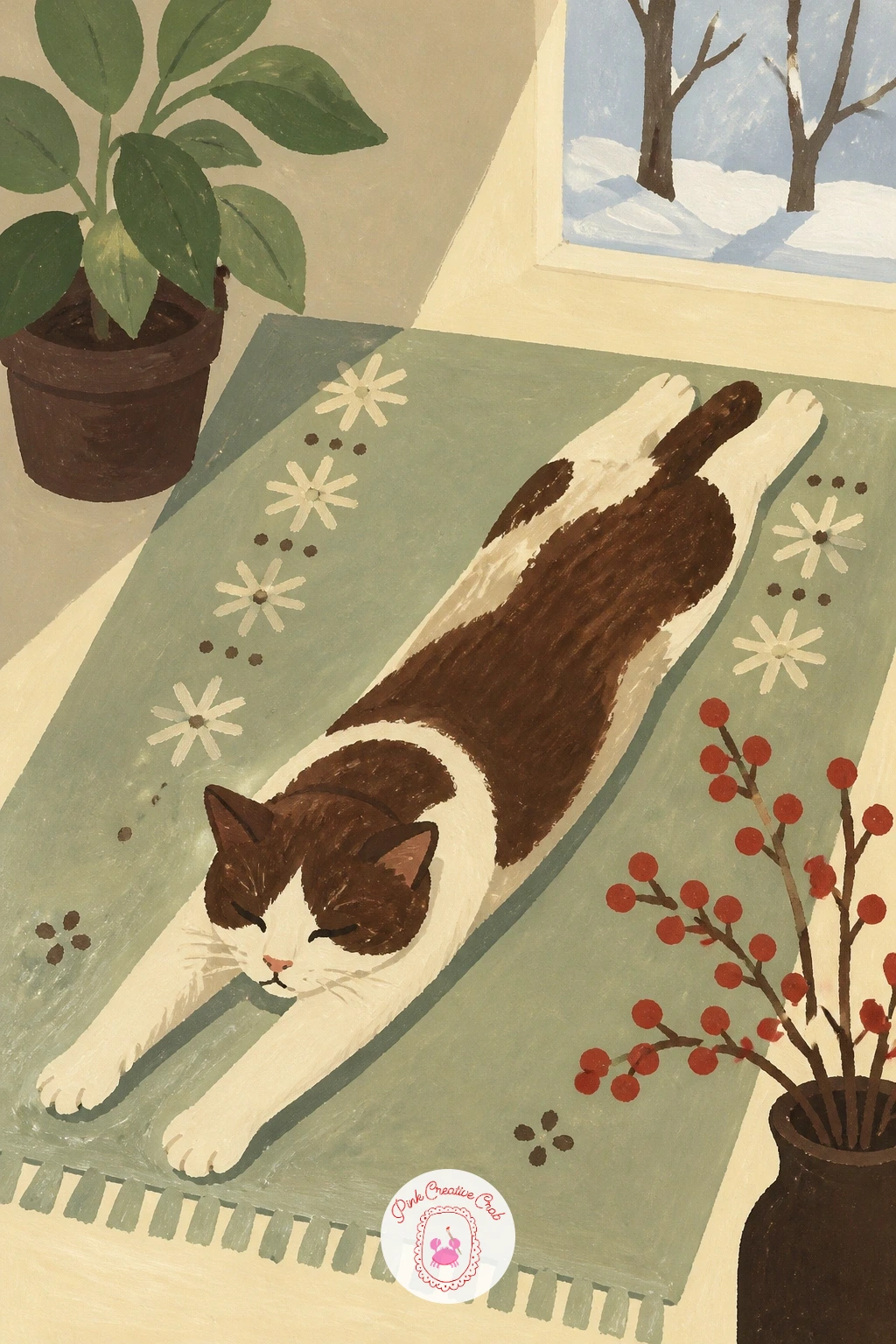 Cat Stretched in Winter Sunlight — Take a break from windows and let the light do the talking: a cat stretched out in a patch of pale winter sunlight on the