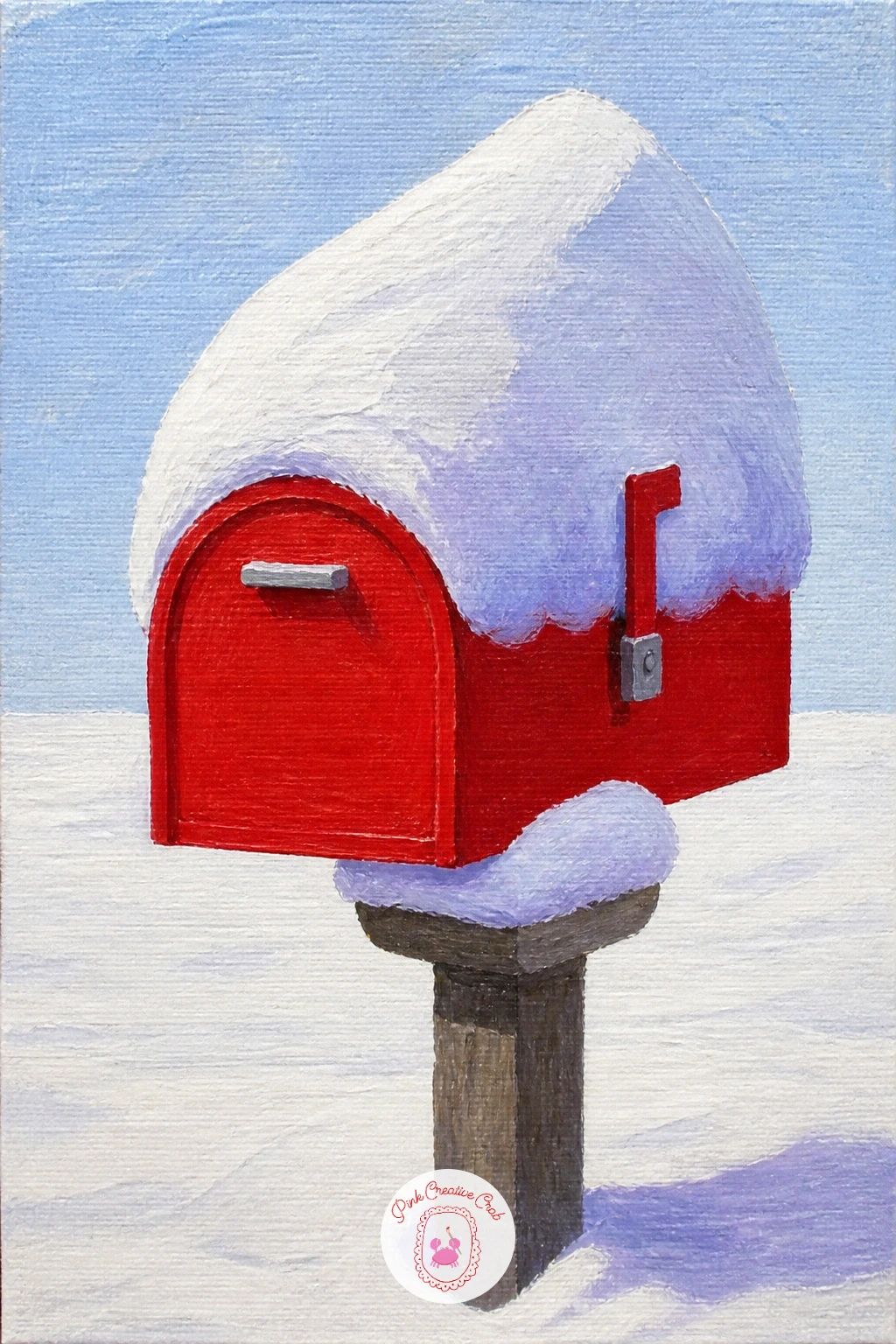Red Mailbox in a Snow Cap — A single red mailbox wearing a tall cap of snow makes a lovely small-canvas subject if today calls for something quick. Snow