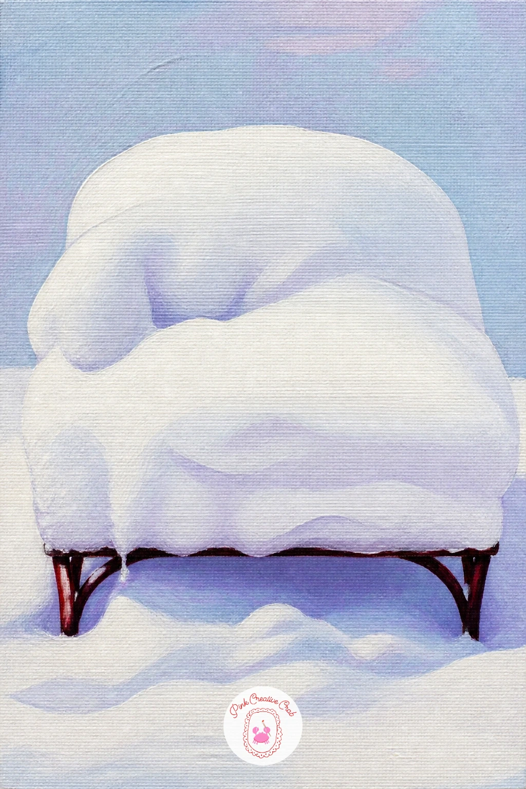 Garden Bench Under a Snow Cushion — Move from the mailbox to a larger surface with a garden bench buried under a thick cushion of snow. Snow painting