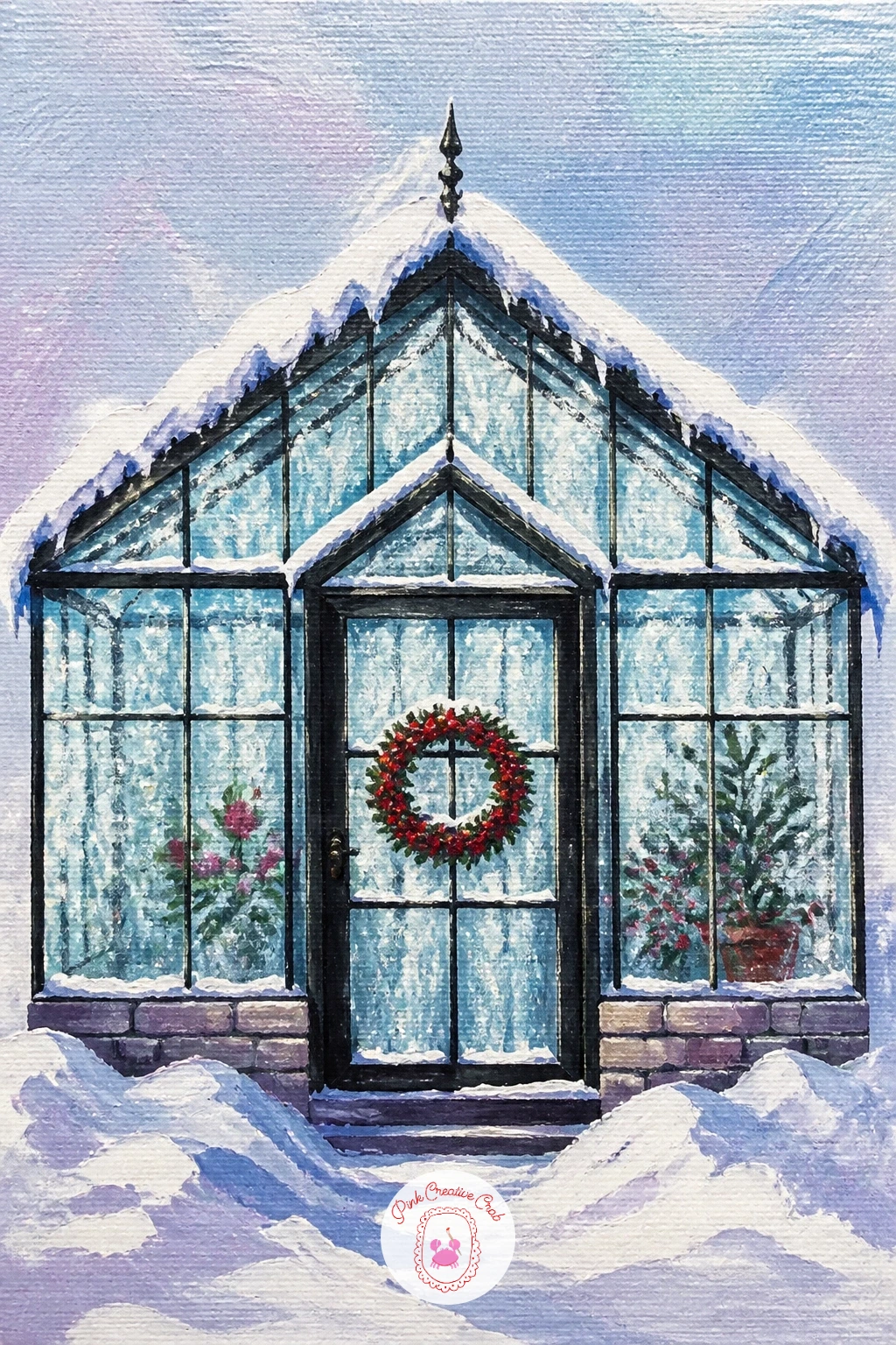 Frosted Garden Greenhouse — Move into the garden for a snow-covered greenhouse with frost on the glass. Snow painting