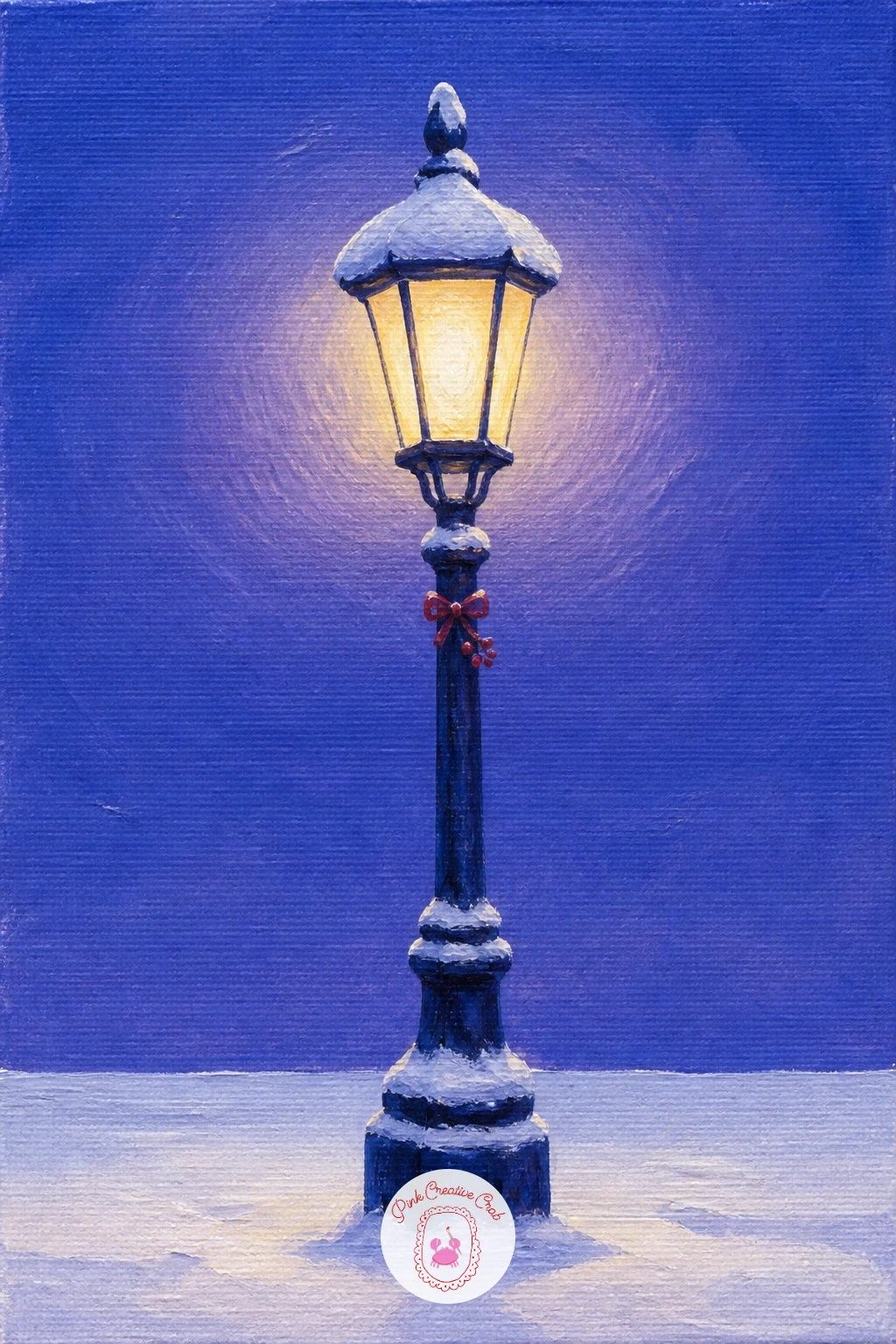 Lamppost at Blue Hour — A lamppost wearing a snow cap at blue hour is a small, moody subject that leans entirely on light. Snow painting