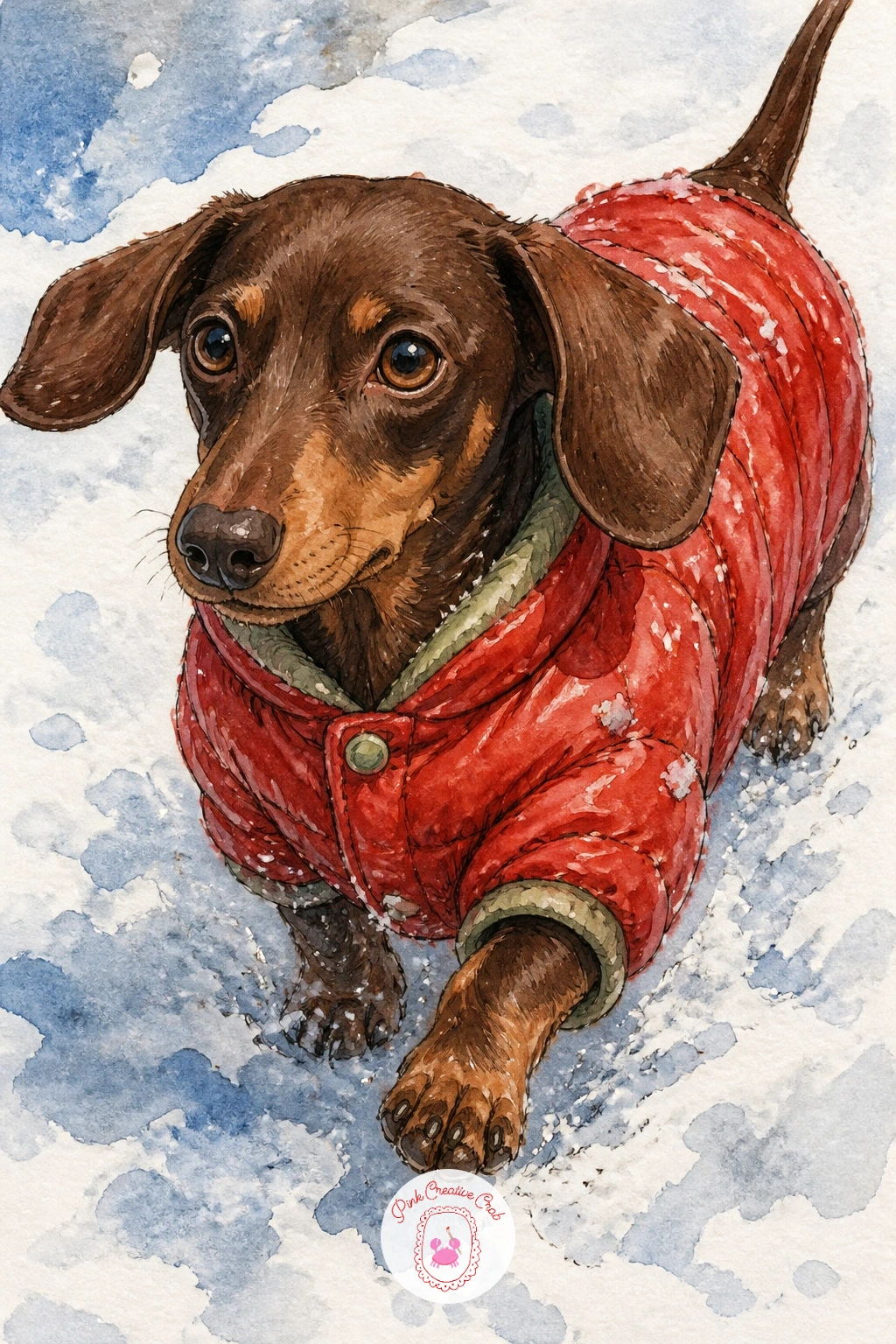 Dachshund In A Puffer Coat — Start with a dachshund, the long low body makes a friendly first subject because the shape is really just two stretched ovals, one