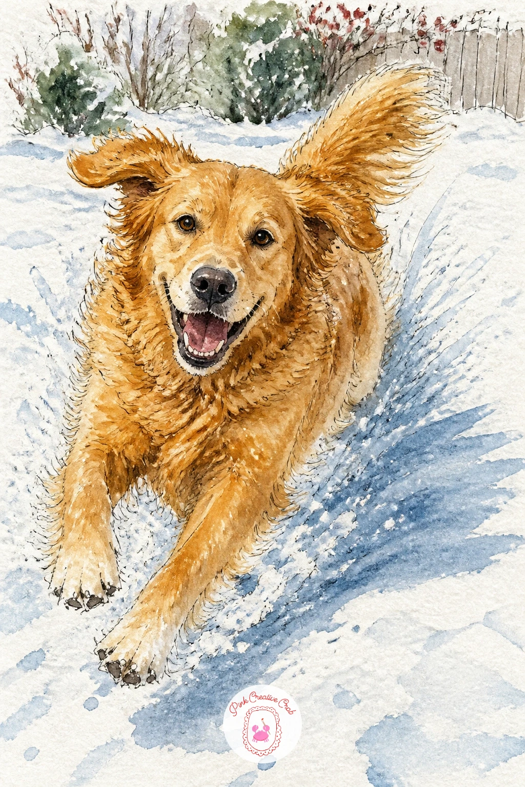 Golden Retriever Snow Zoomies — Zoomies ask for a different kind of drawing than a sleeping dog, so sketch the golden retriever mid stride with the front legs