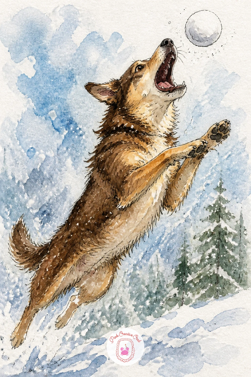 Dog Catching A Snowball — Jump into real action with a dog leaping to catch a snowball mid air, mouth wide open, front paws off the ground, which makes a