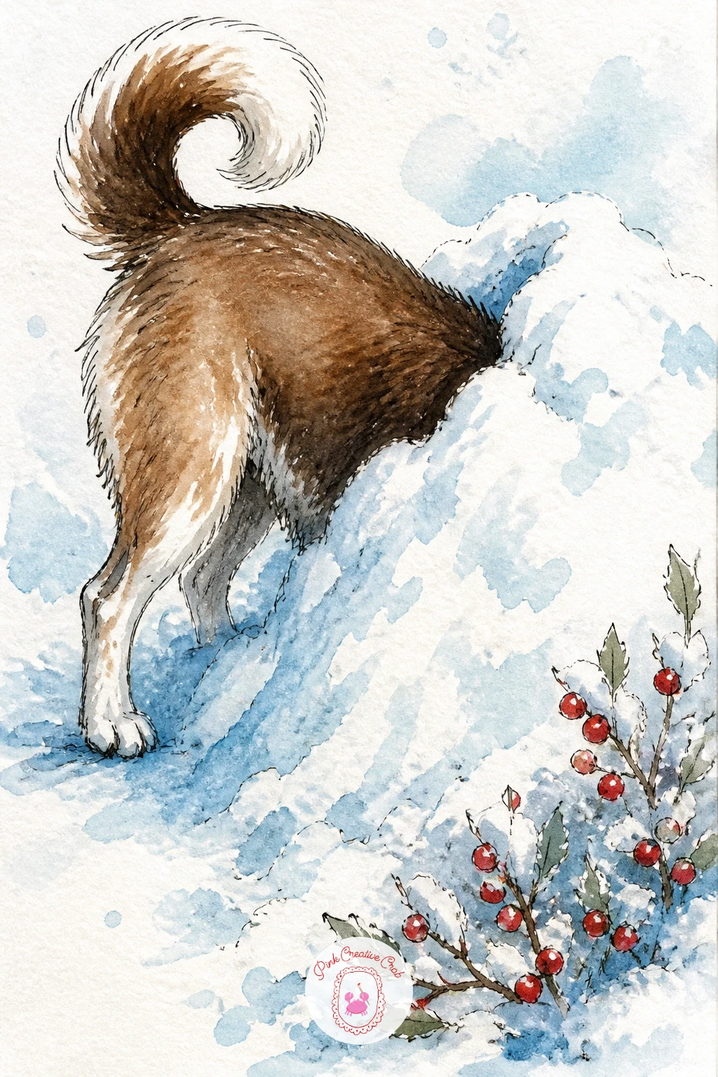 Dog Nose Deep In A Snowdrift — Try a more unusual angle with a dog nose deep in a snowdrift, sniffing for something buried, only the back half of the body and