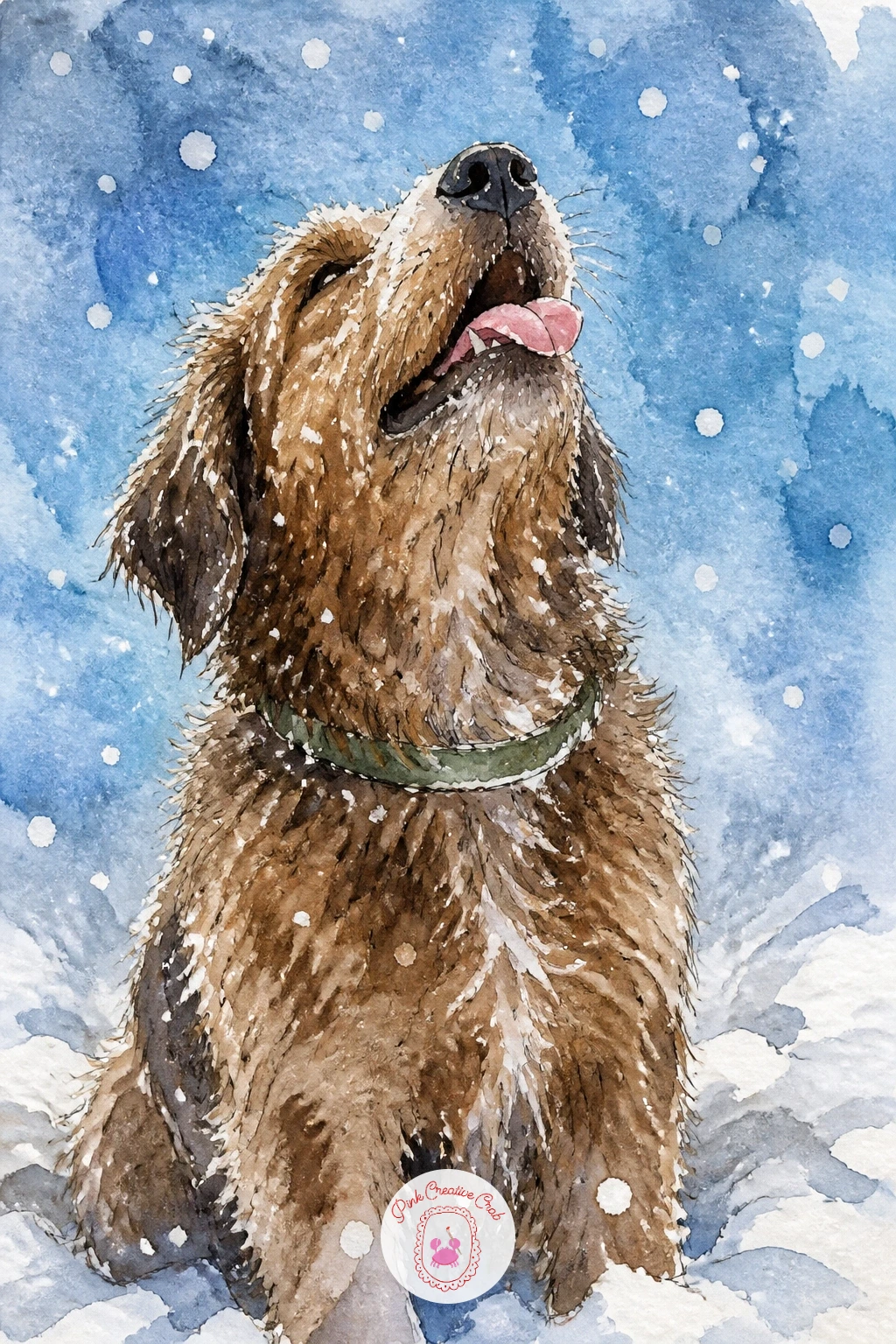 Dog Watching Falling Snowflakes — Return outside for a simple, joyful subject: a dog sitting still with its head tipped back and tongue out, watching