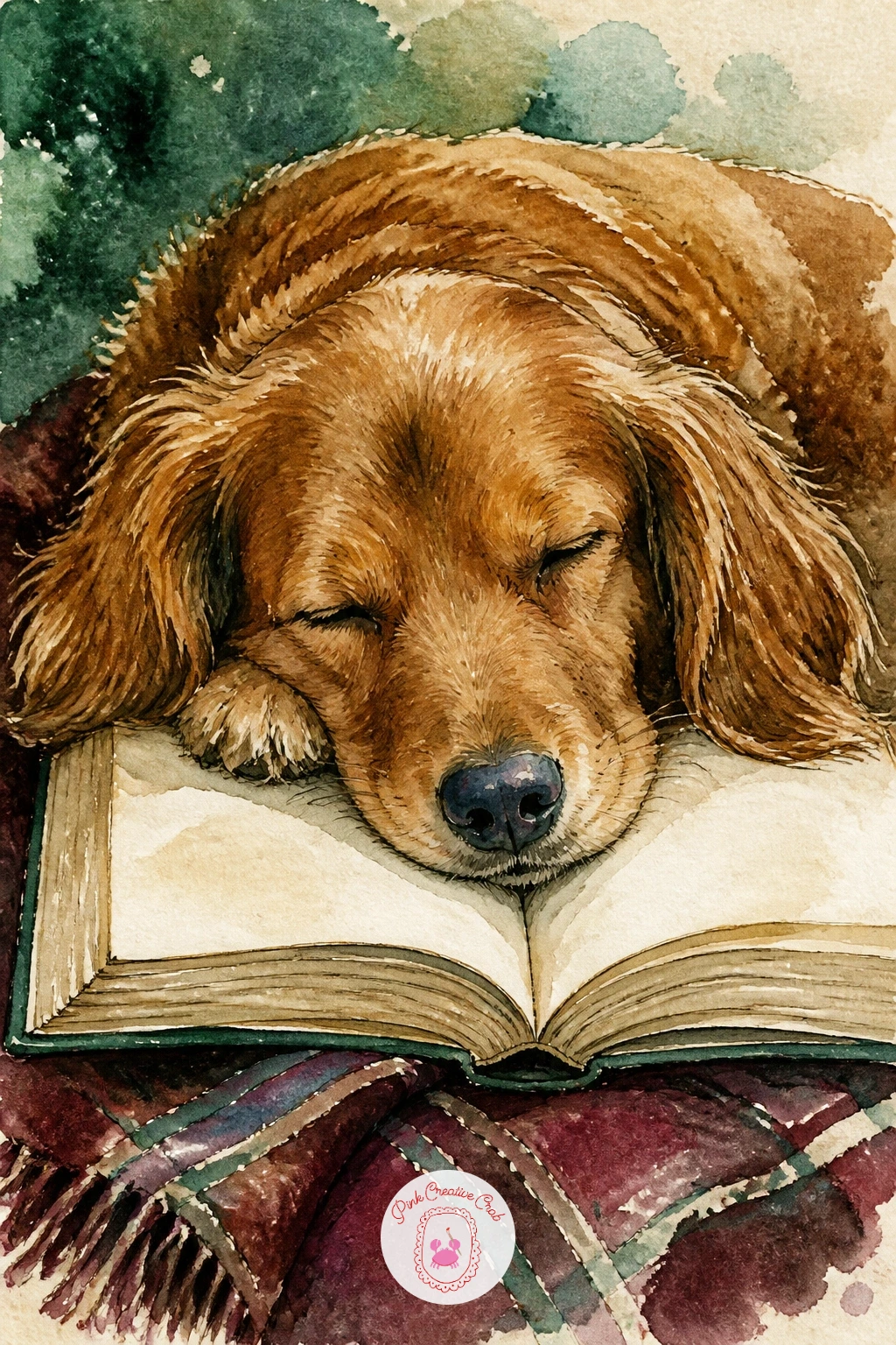 Dog Asleep on an Open Book — After a moving figure, slow things back down with a dog asleep, its head resting on an open book. Book illustration
