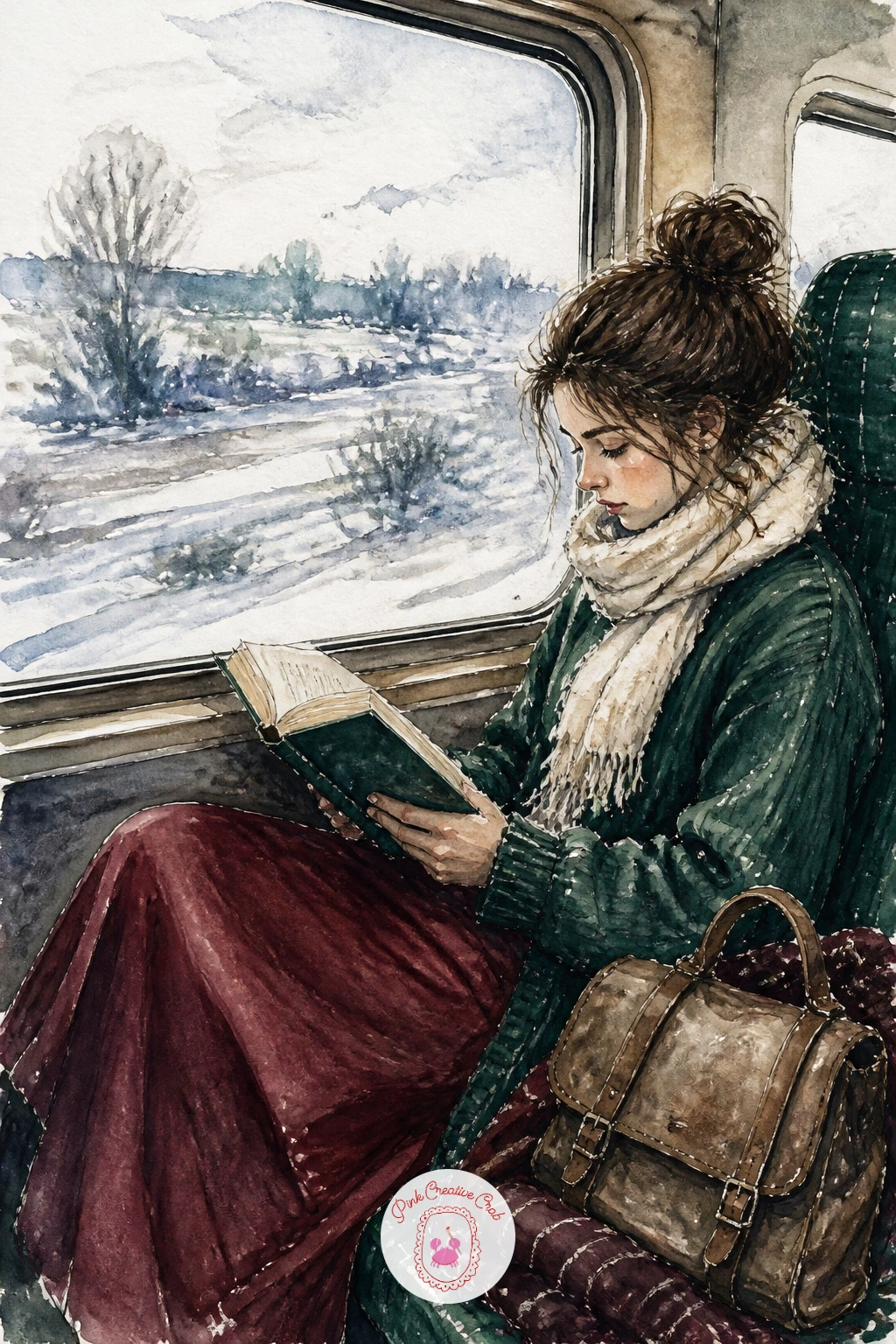 Girl Reading on a Train — Painting a girl reading on a train with her bag beside her means working out a window first, since the glow or blur beyond it sets