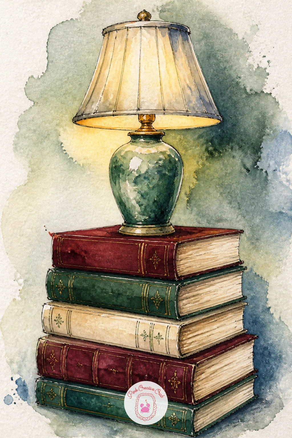 Books as a Side Table — A pile of books used as a side table with a lamp on top is a small still life that rewards careful stacking more than careful painting.