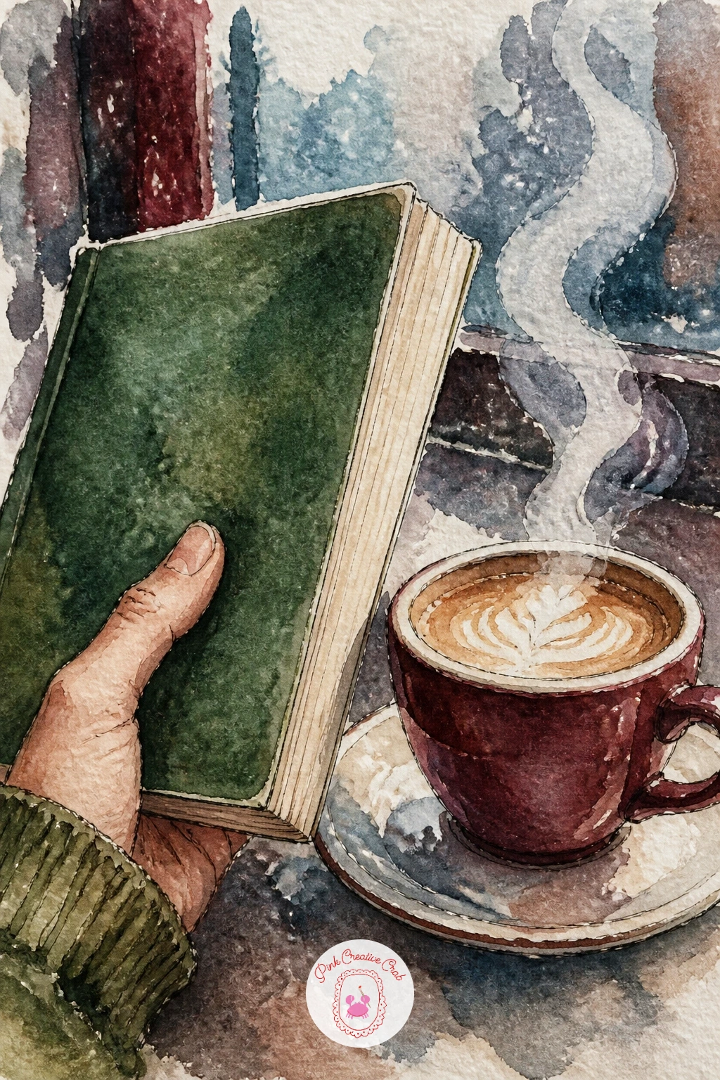 Paperback Beside a Cafe Coffee — A hand holding a paperback beside a coffee on a cafe table is a close, personal angle that works well after all the wider room