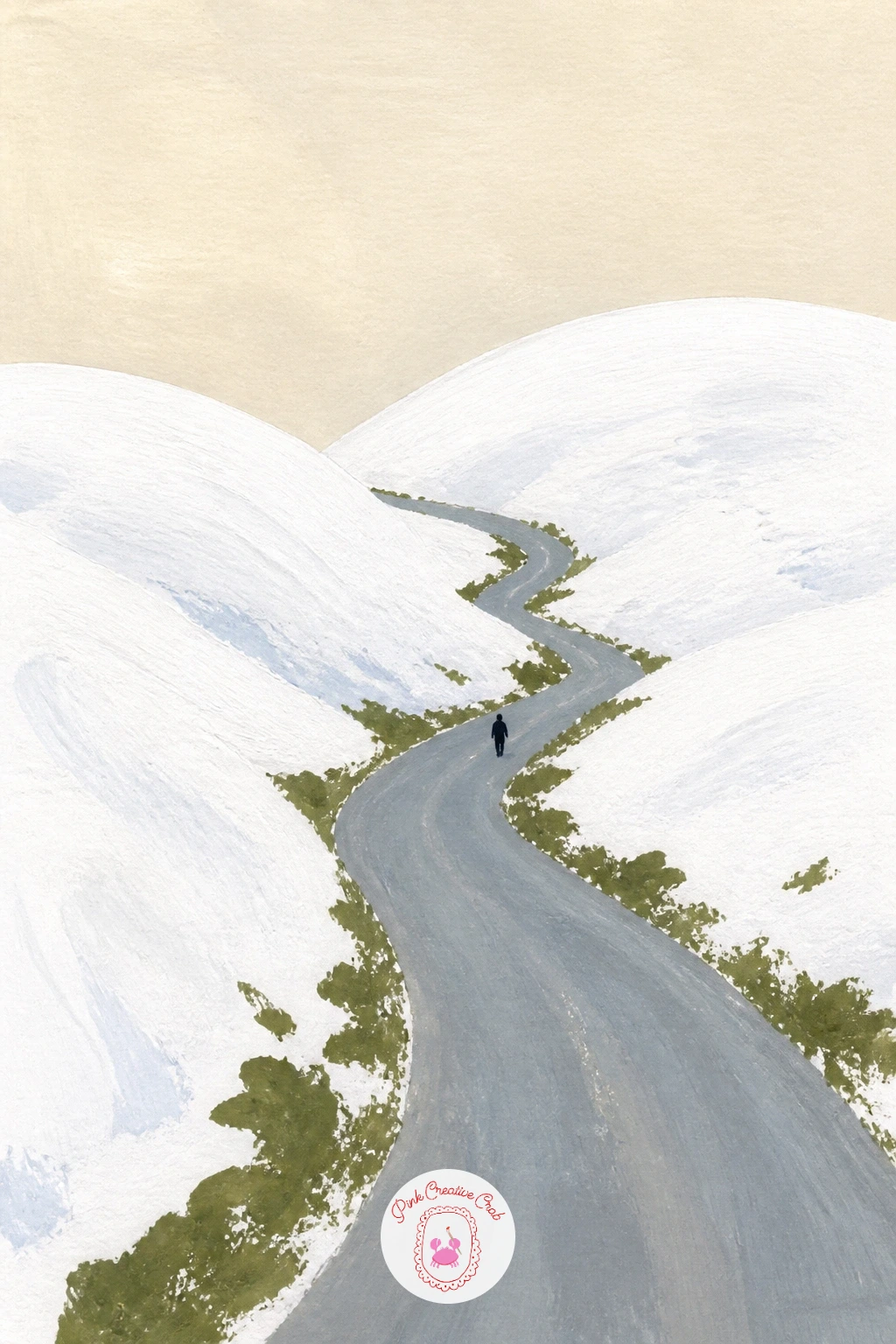 Rolling White Hills With a Country Road — Rolling white hills come next, since the whole scene is just two or three curved shapes stacked against each other.